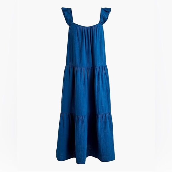 NWT J. Crew Ruffle Strap Gauze Tiered Maxi Dress Teal Blue Size XXL NEW Relaxed - Picture 2 of 15